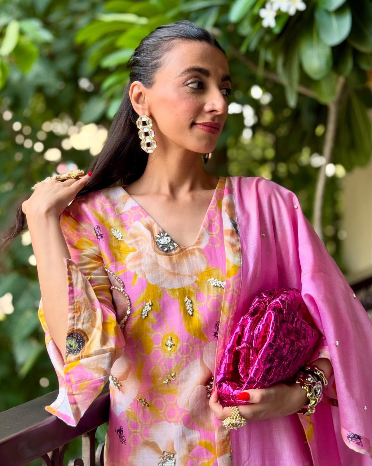 Mehak Jain in Garden- Pink Printed Short Kurta Set of 2