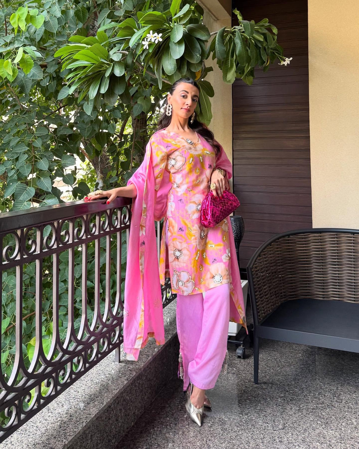 Mehak Jain in Garden- Pink Printed Short Kurta Set of 2