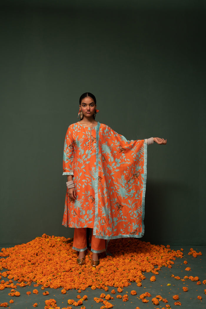 Masakali- Orange Printed Kurta  - Set of 3