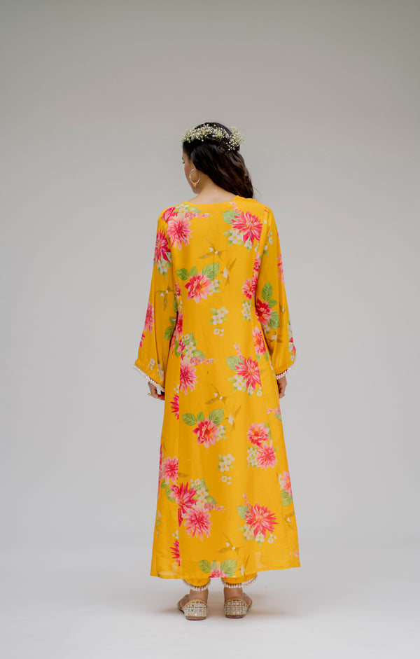 Baagh- Yellow Printed Kurta - Set of 2