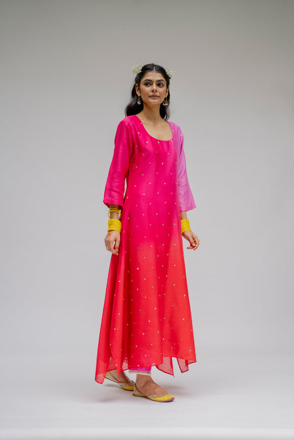 Baagh- Pink Assymetric Ombre dyed Suit - Set of 2