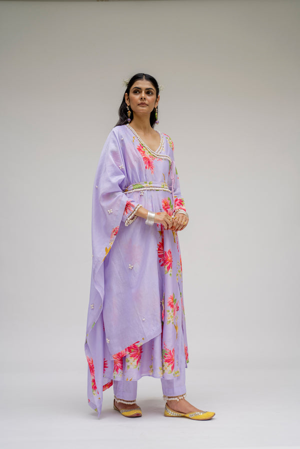 Baagh- Purple Angrakha Suit - Set of 3