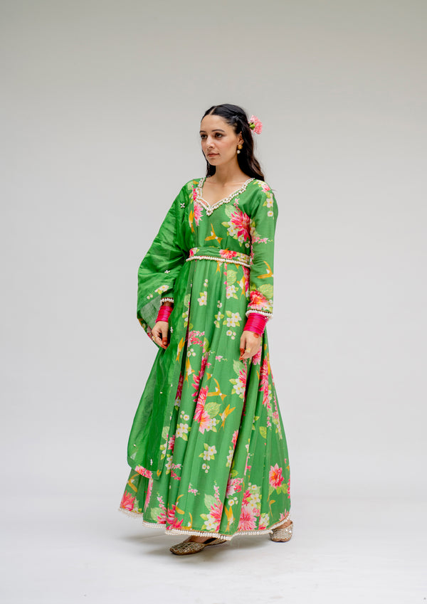 Baagh- Green Anarkali Suit - Set of 3