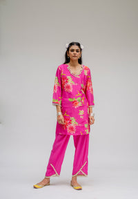 Masoom Minawala in Baagh- Pink Printed Short Kurta - Set of 2