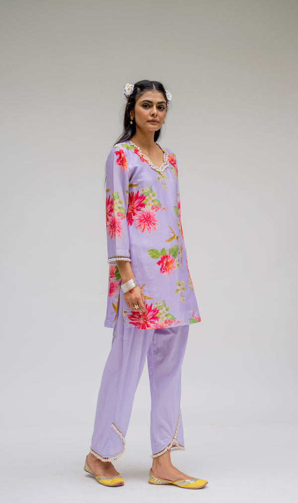 Baagh- Purple Short Kurta - Set of 2