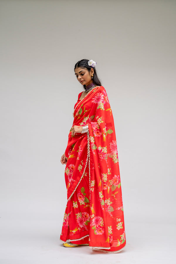 Baagh- Red Printed Saree