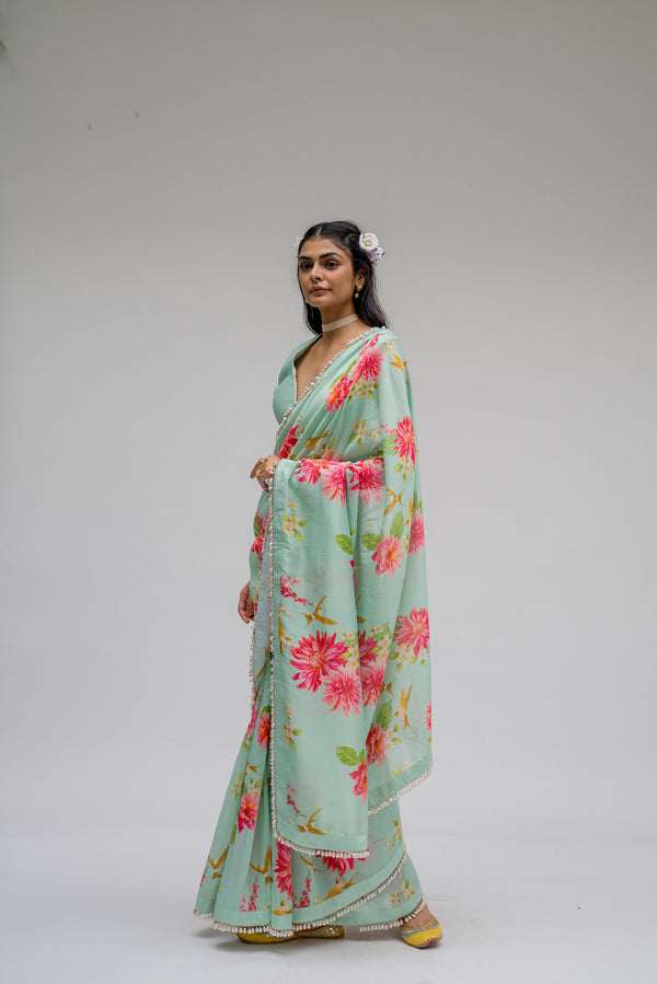 Baagh- Mint Printed Saree