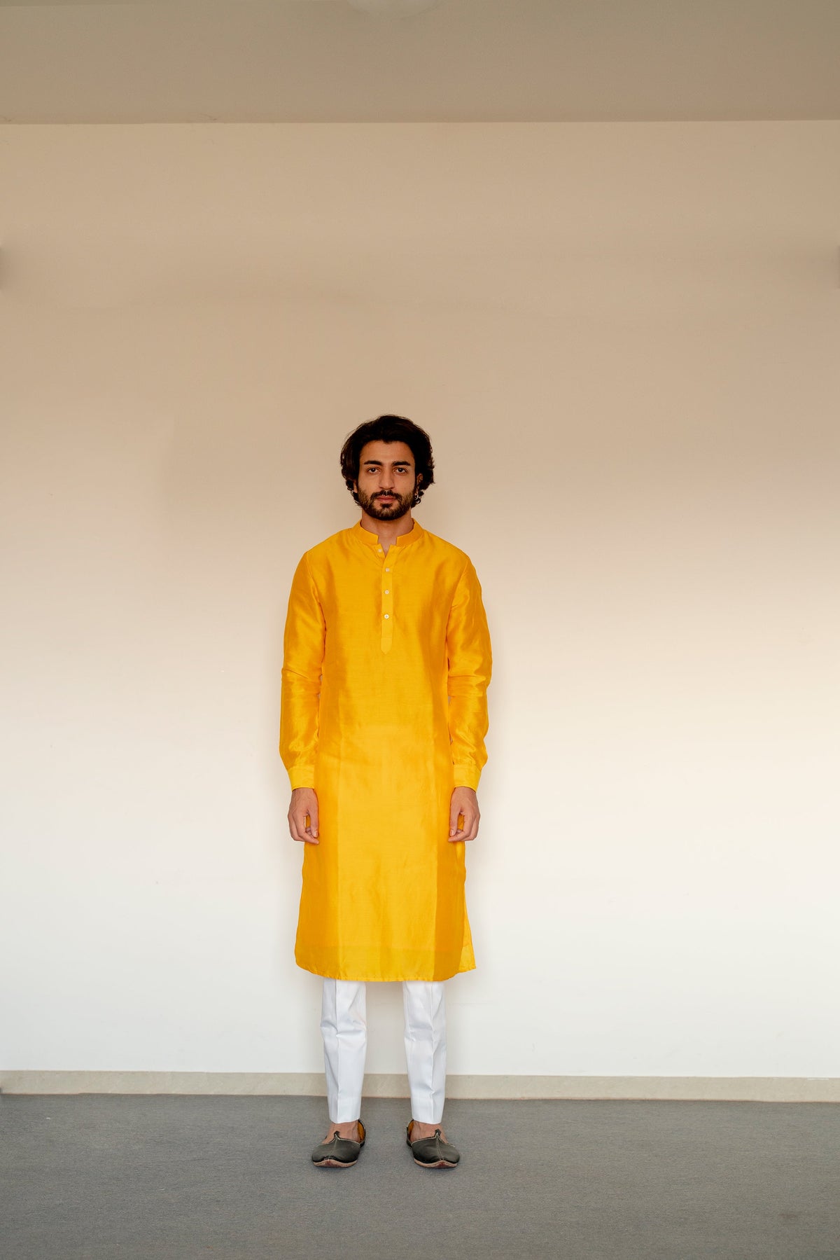 Siddharth Batra in Bagh- Yellow Printed Achkan Set