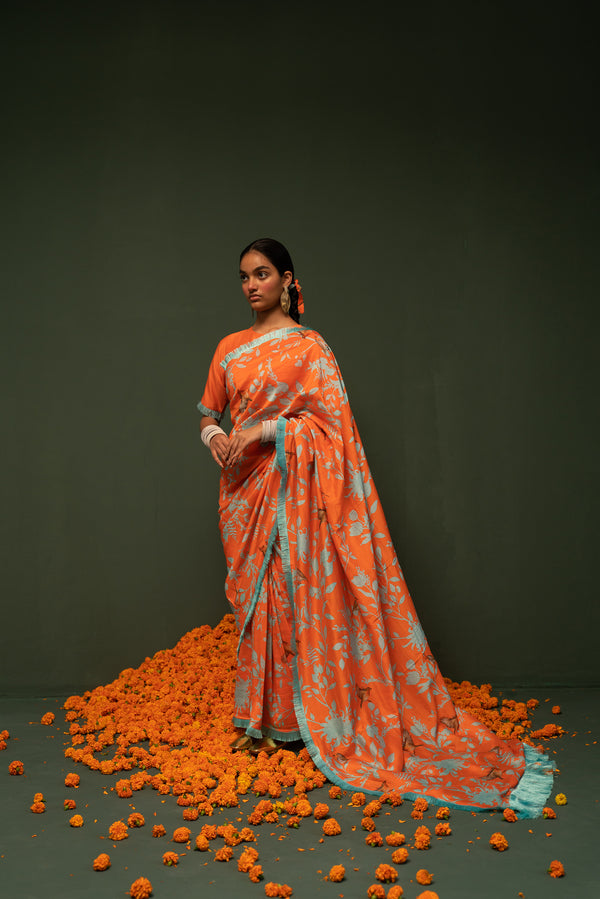 Masakali- Orange Printed Saree