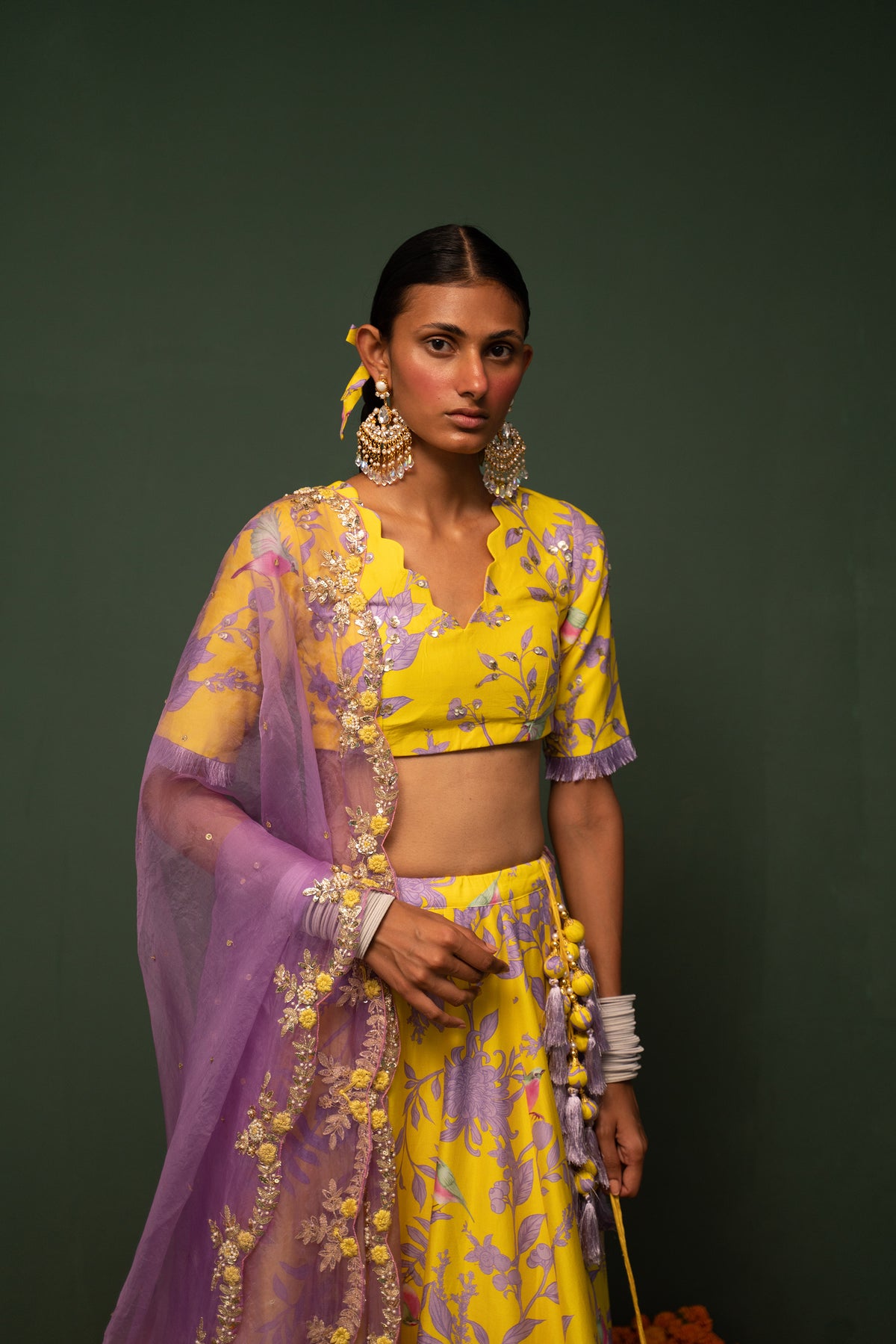 Masakali- Yellow Printed Lehenga - Set of 3