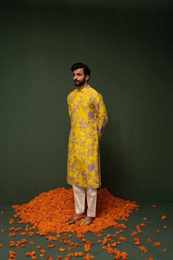 Masakali - Yellow Printed Kurta - Set of 2