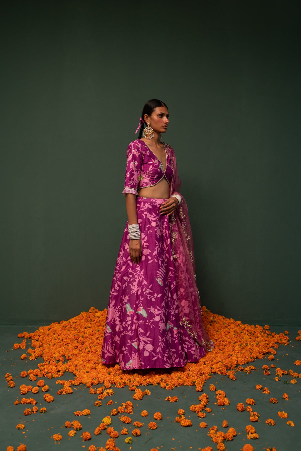 Masakali- Magenta Printed Lehenga - Set of 3