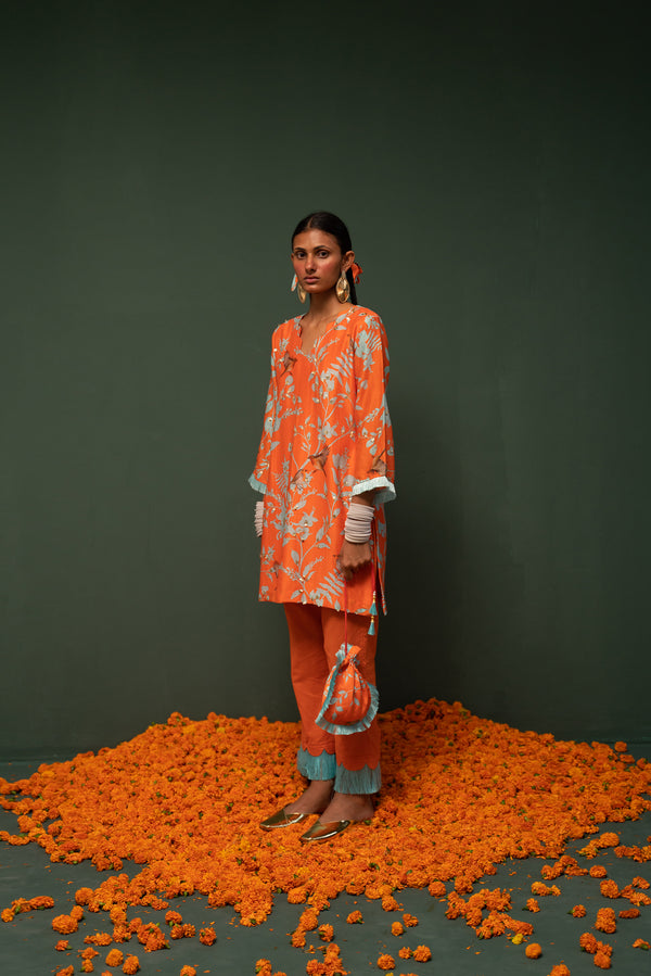Masakali- Orange Short Kurta  - Set of 2
