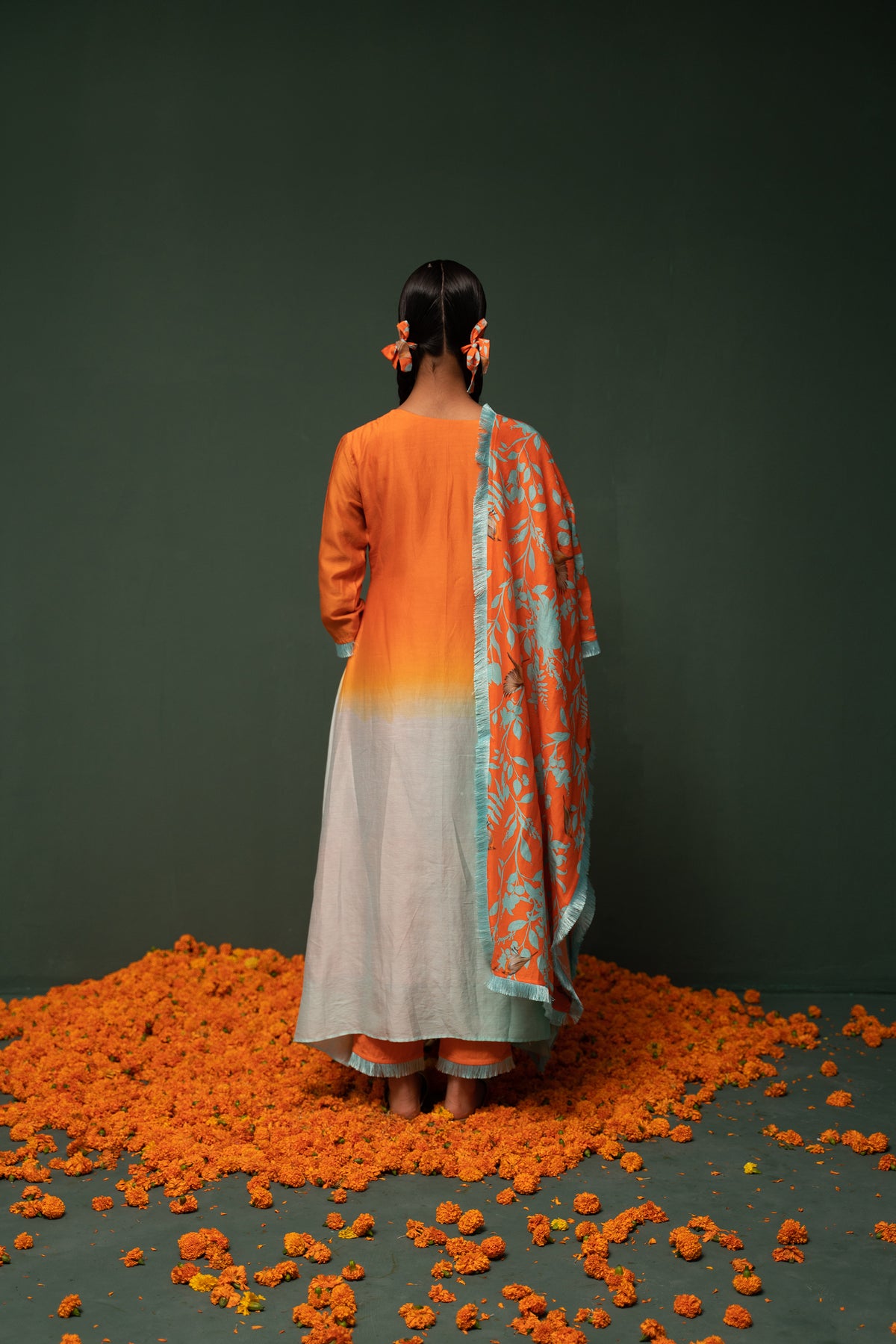 Masakali- Orange Ombre Assymetric Kurta  - Set of 3