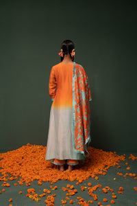 Masakali- Orange Ombre Assymetric Kurta  - Set of 3