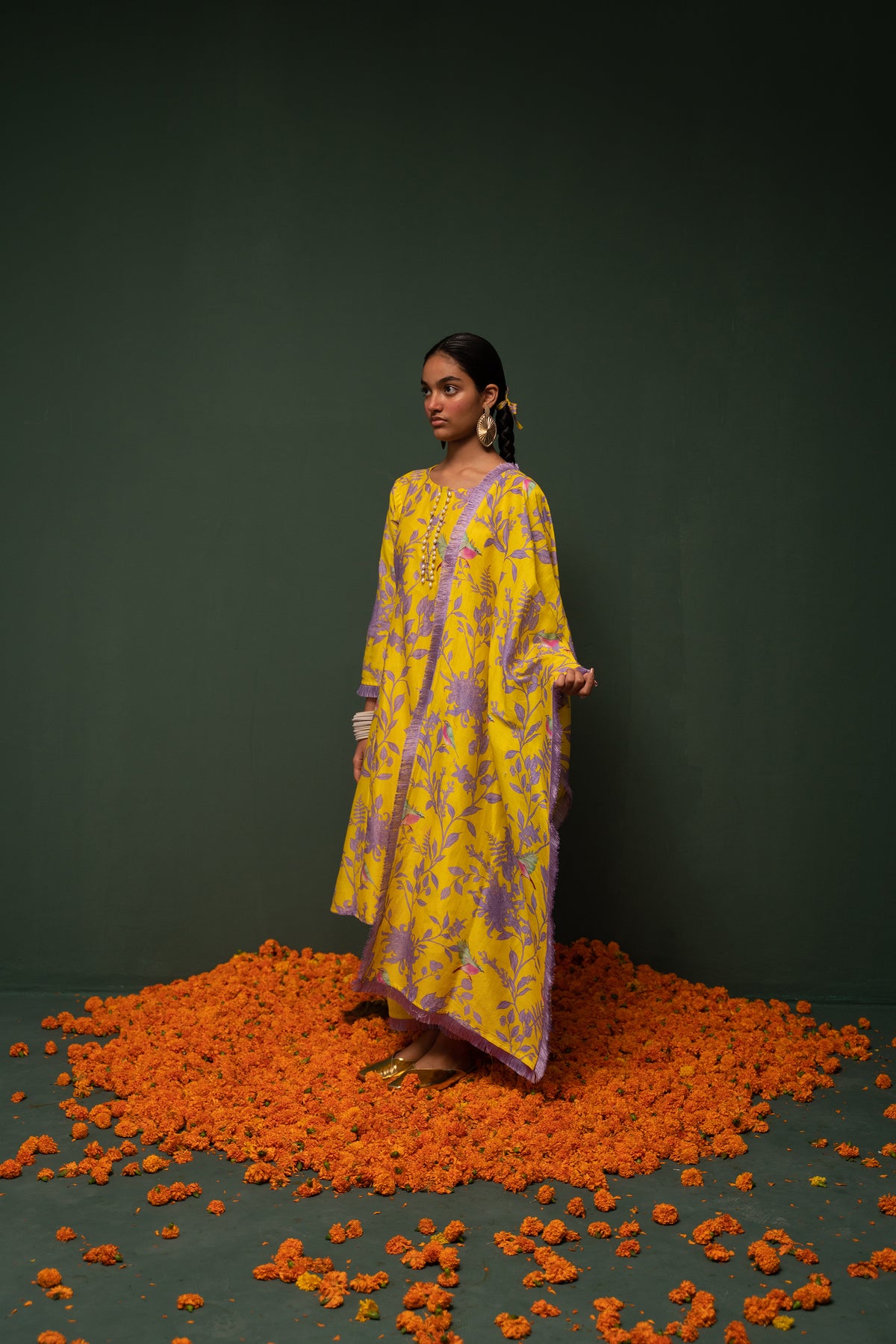Masakali- Yellow Printed Kurta  - Set of 3