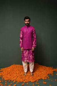 Masakali - Magenta Embroidered Nehru Jacket - Set of 3