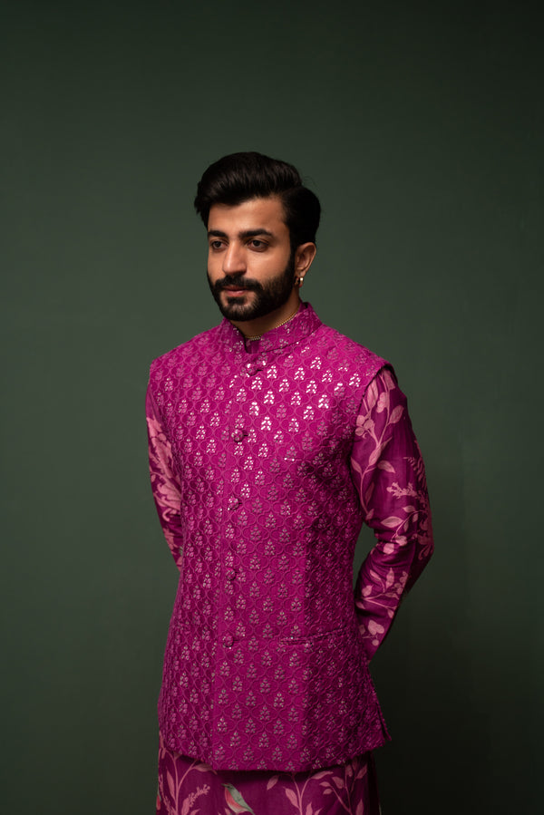 Masakali - Magenta Embroidered Nehru Jacket - Set of 3