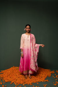 Masakali- Pink Ombre Assymetric Kurta  - Set of 3