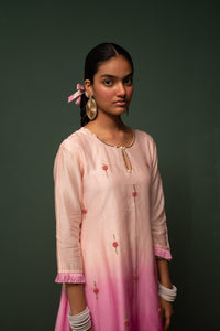 Masakali- Pink Ombre Assymetric Kurta  - Set of 3