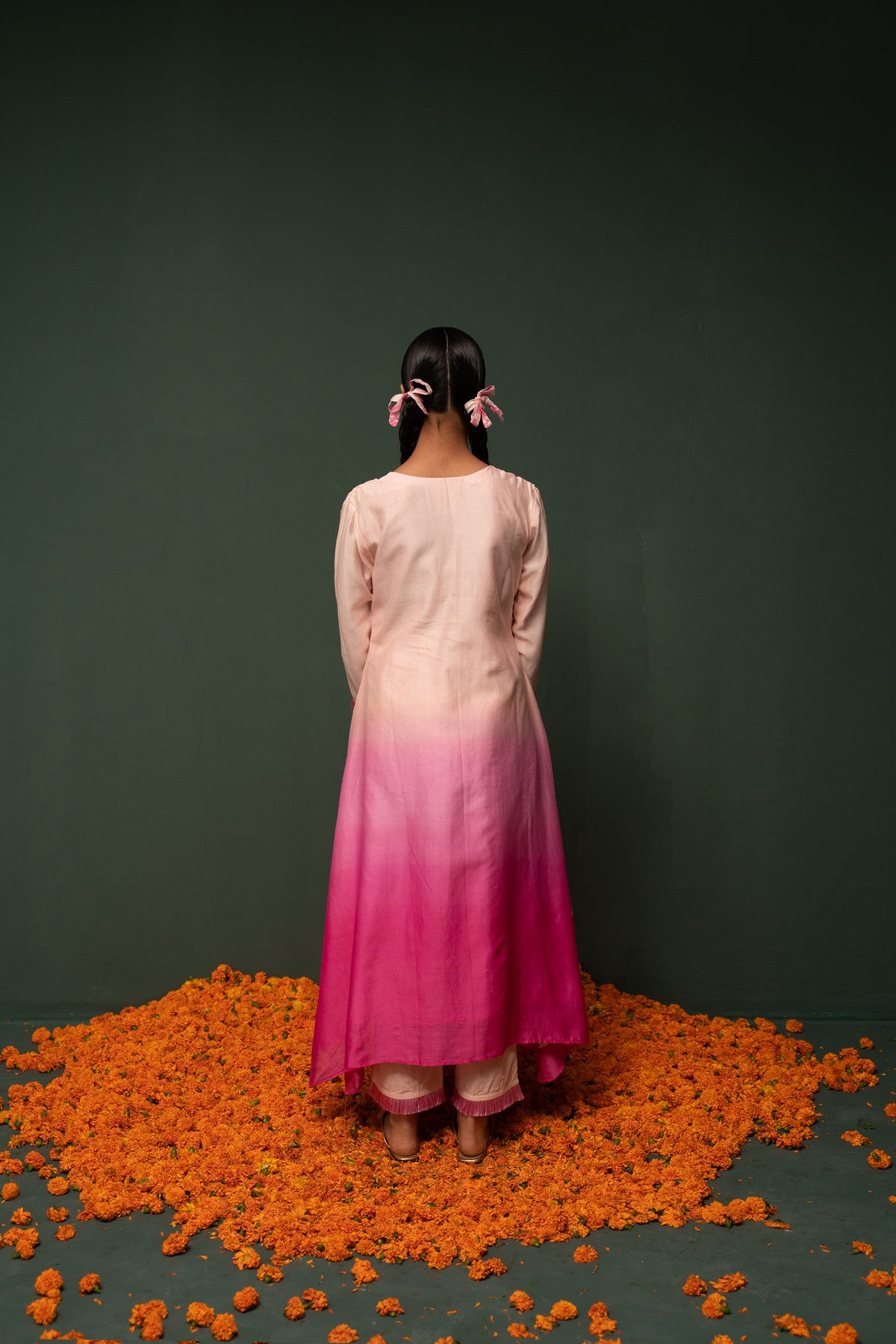 Masakali- Pink Ombre Assymetric Kurta  - Set of 3