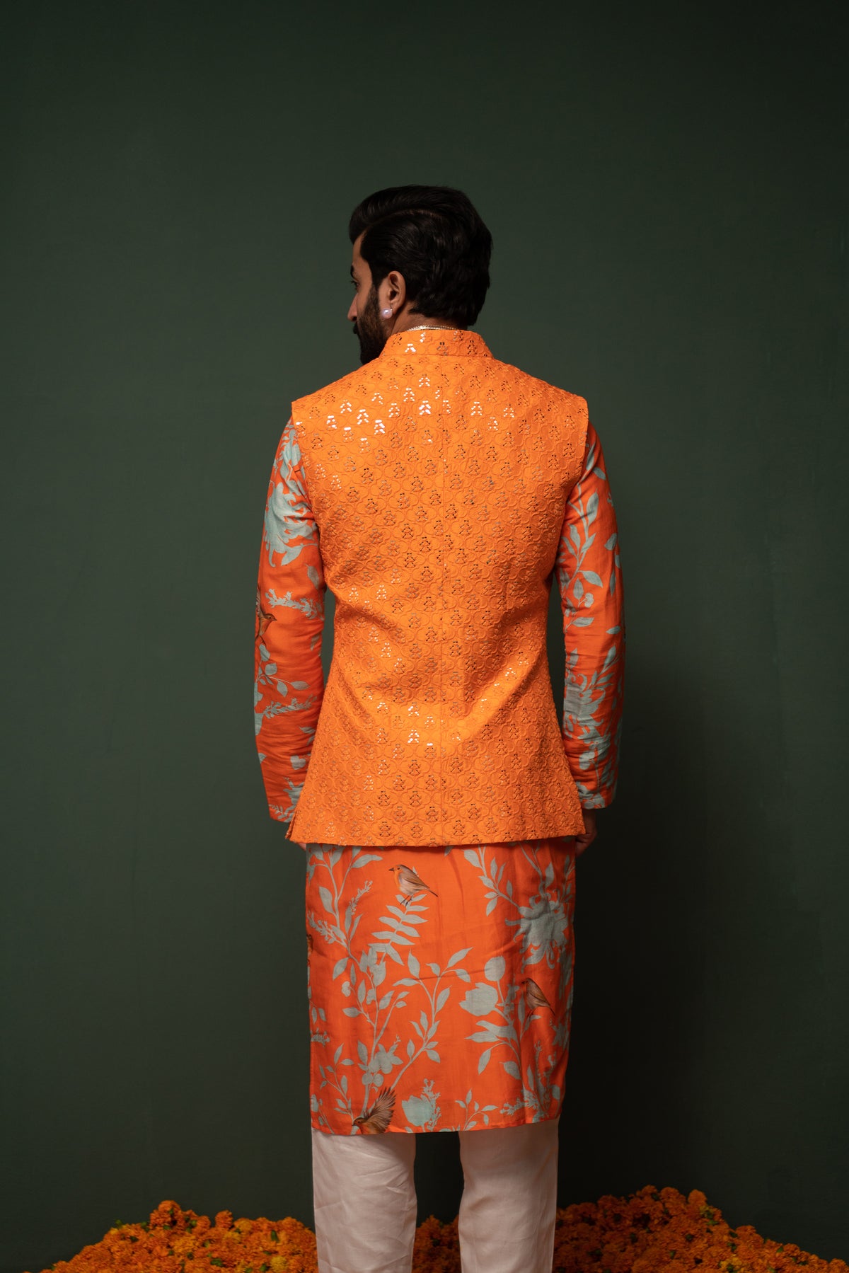 Masakali - Orange Embroidered Nehru Jacket - Set of 3