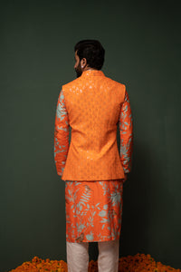 Masakali - Orange Embroidered Nehru Jacket - Set of 3