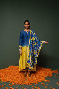 Masakali- Blue Ombre Assymetric Kurta  - Set of 3