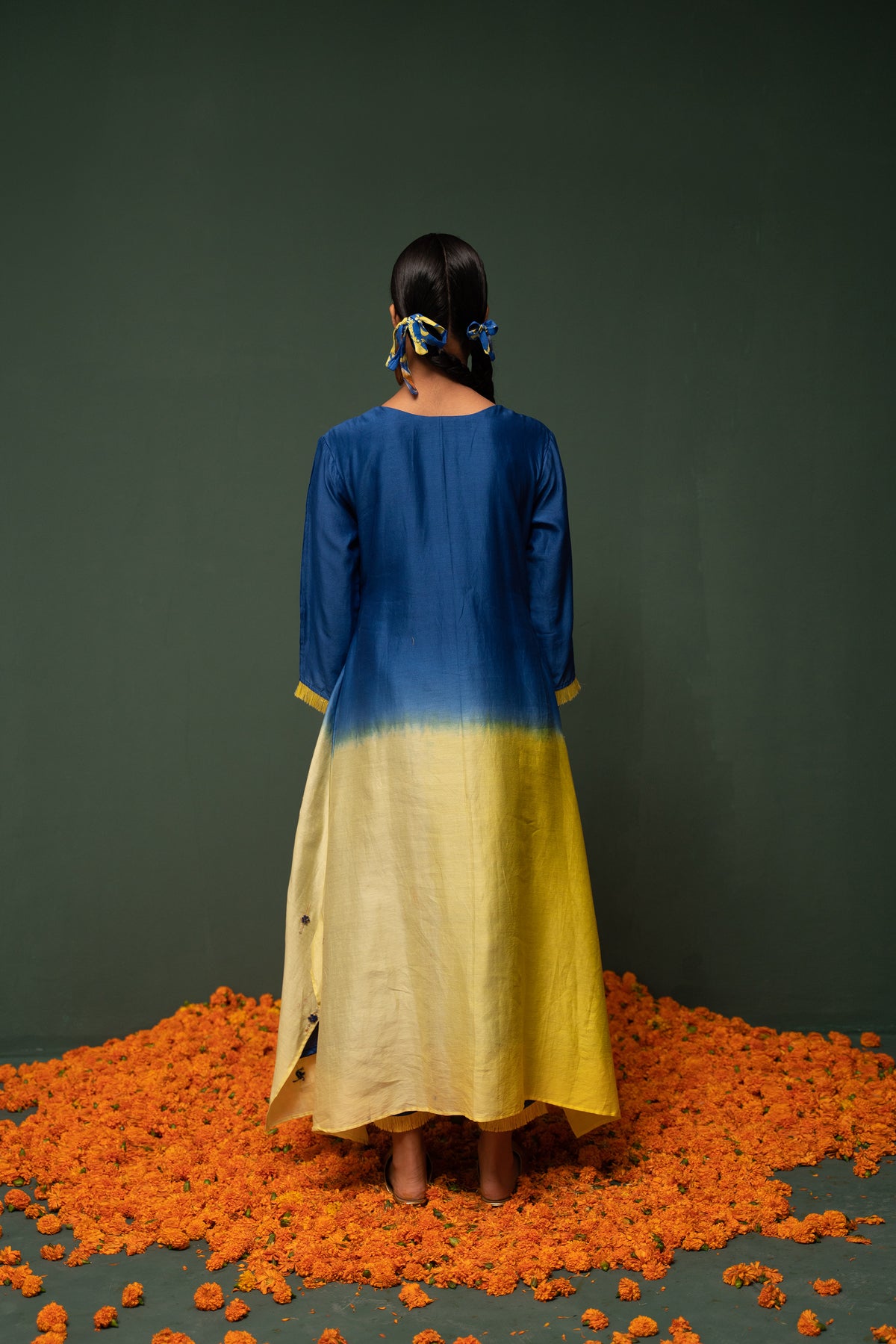 Masakali- Blue Ombre Assymetric Kurta  - Set of 3