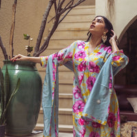 Pria Beniwal in Garden- Mint Printed Collar Kurta- Set of 3