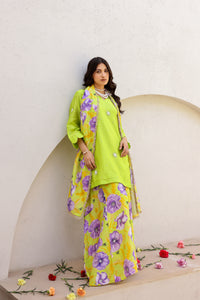 Garden- Green Embroidered Solid Kurta With Printed Sharara - Set of 3