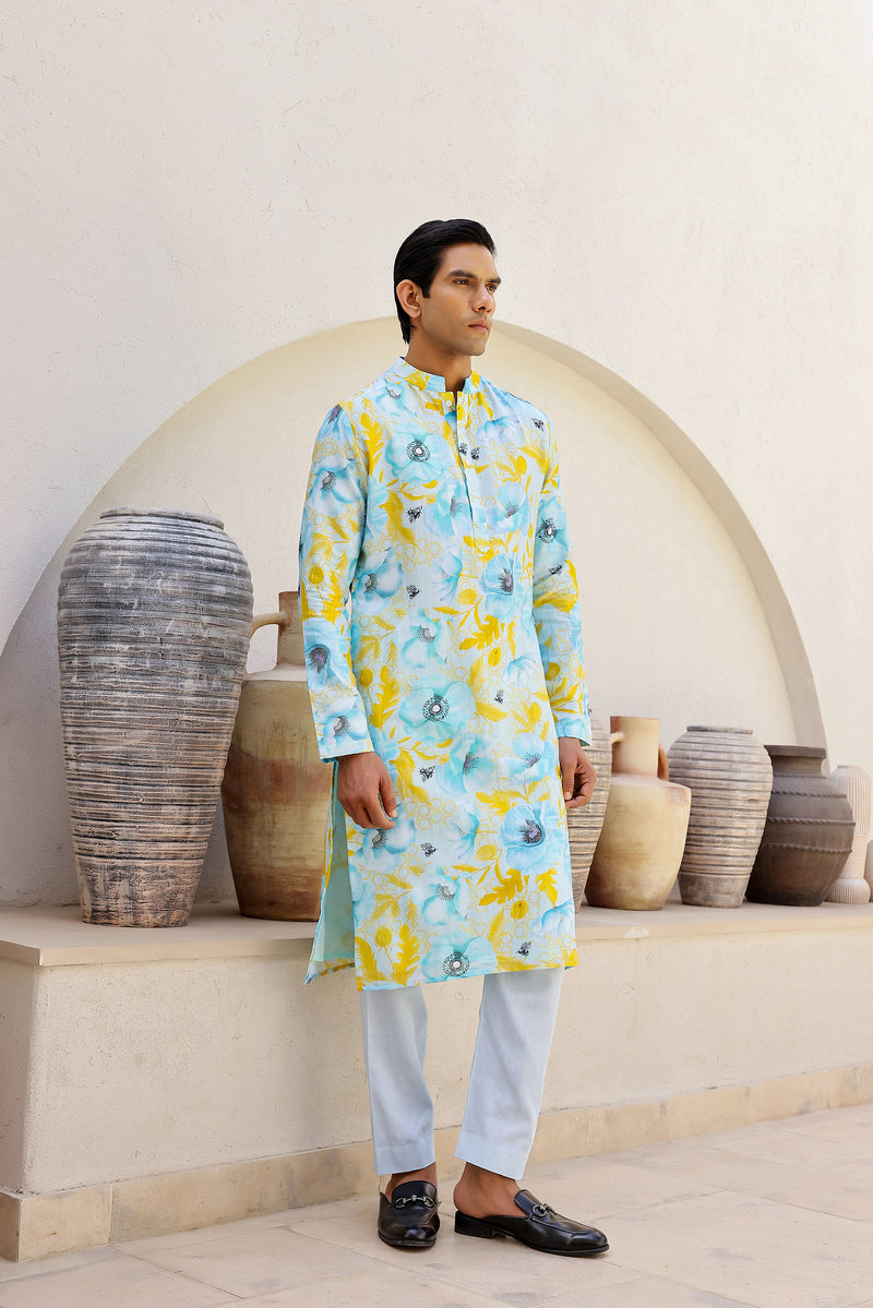 Garden Men - Blue Printed Kurta Set