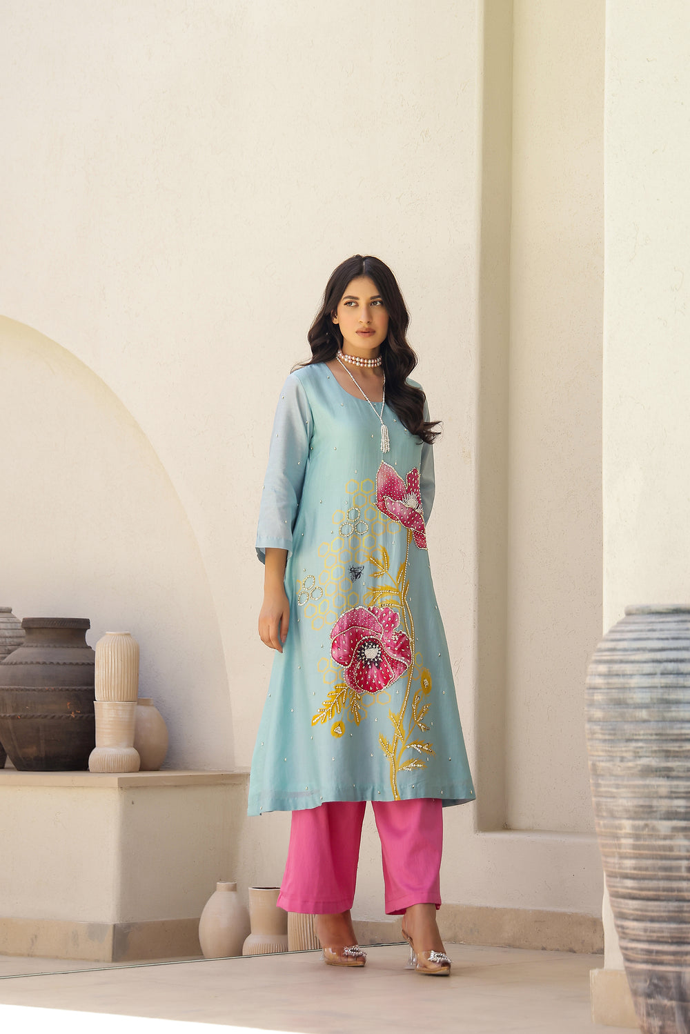 Garden- Mint Printed A-Line Kurta- Set of 3