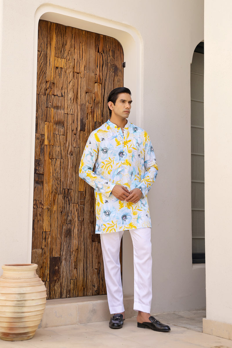 Garden Men - Blue Short Printed Kurta Set