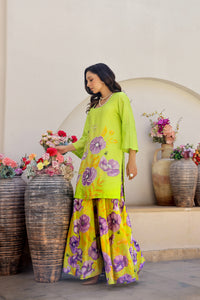 Garden- Green Embroidered Printed Kurta with Sharara - Set of 3