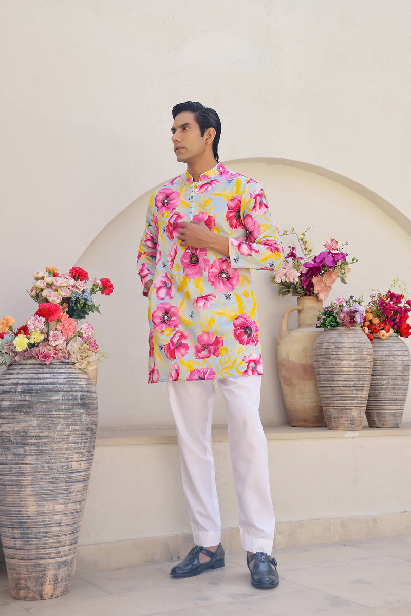 Garden Men - Mint Short Printed Kurta Set