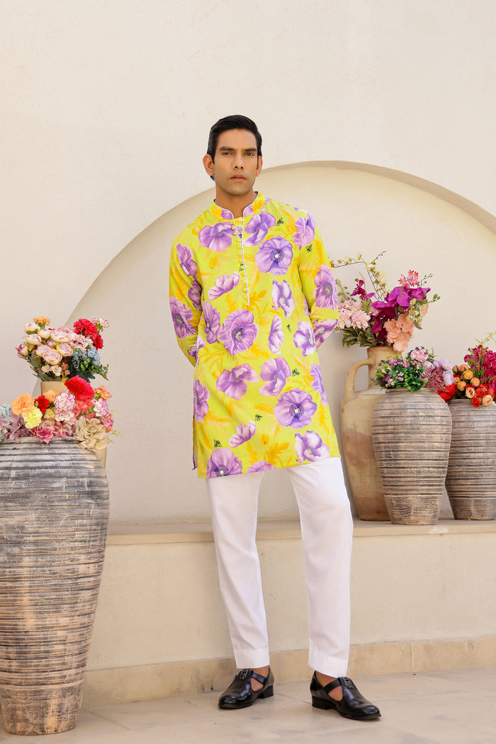 Garden Men - Green Short Printed Kurta Set