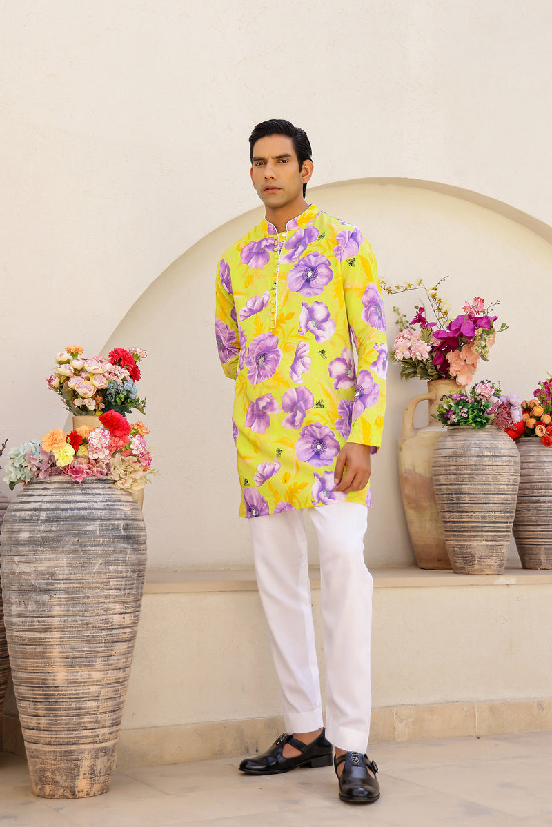 Garden Men - Green Short Printed Kurta Set