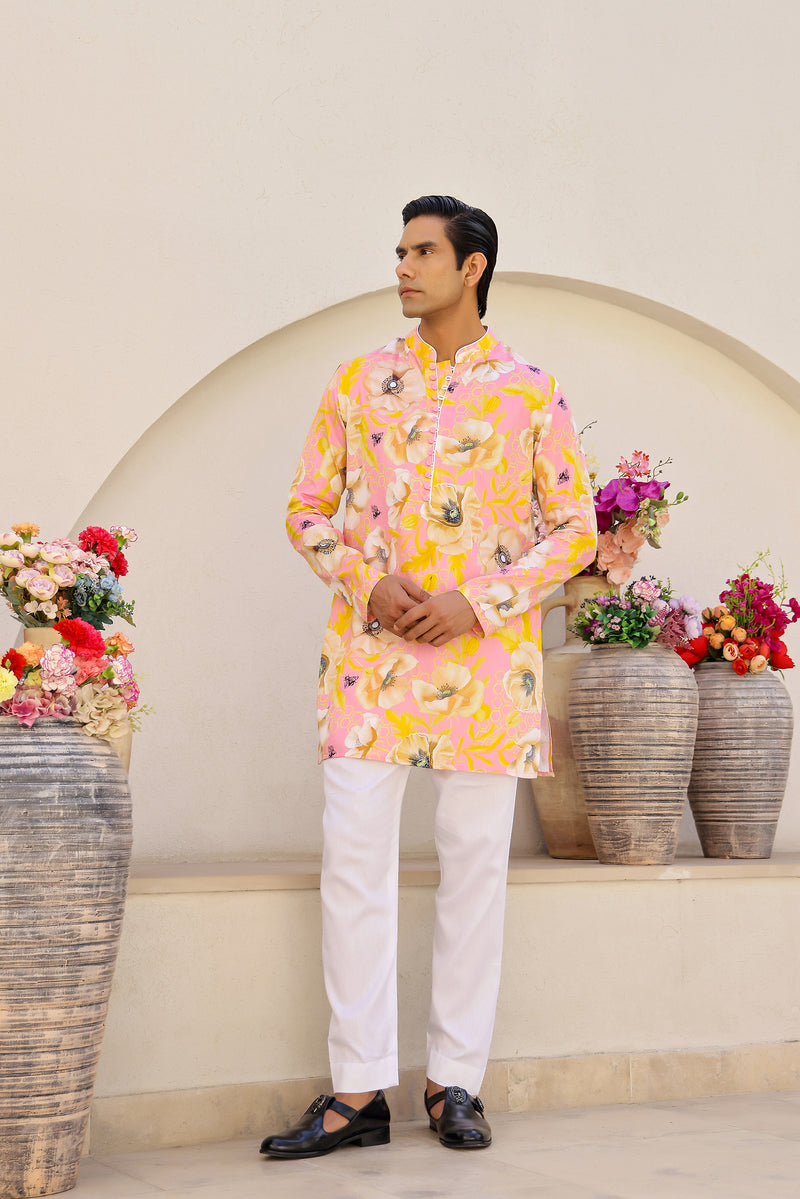 Garden Men - Pink Short Printed Kurta Set