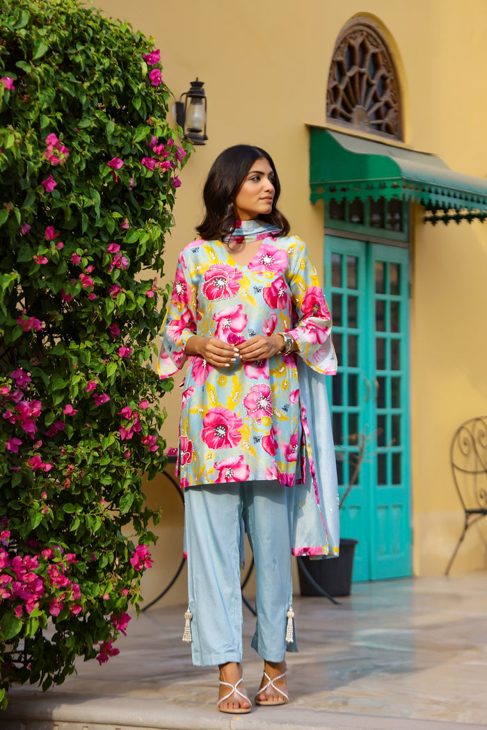 Garden- Mint Printed Short Kurta Set