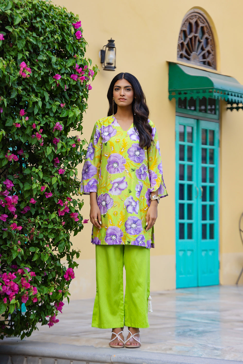 Garden- Green Printed Short Kurta Set