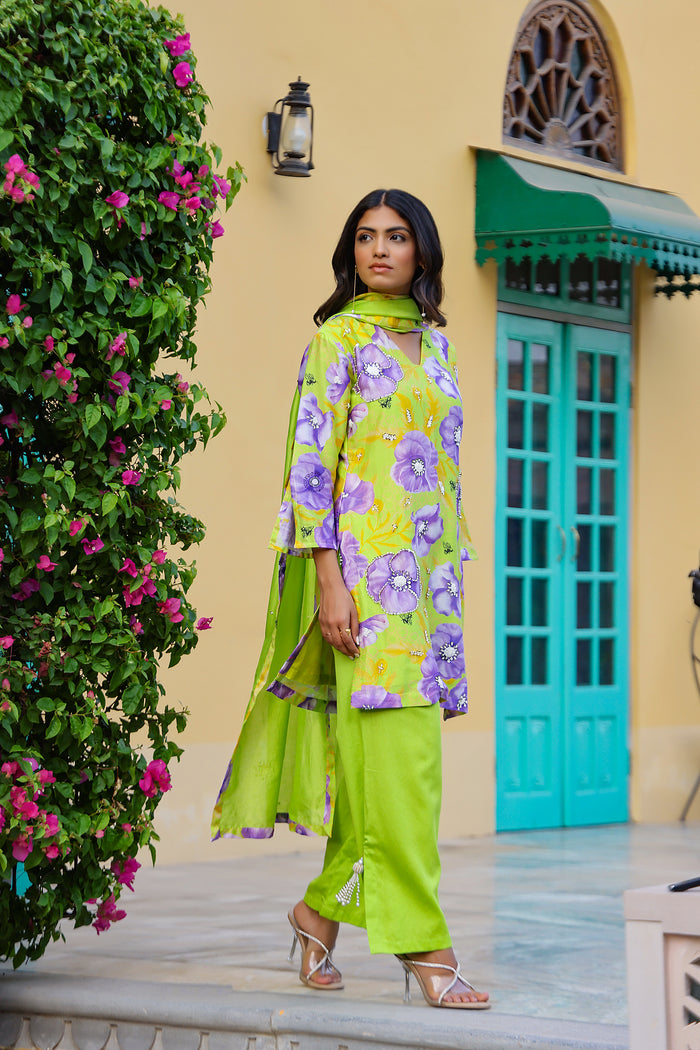 Garden- Green Printed Short Kurta Set