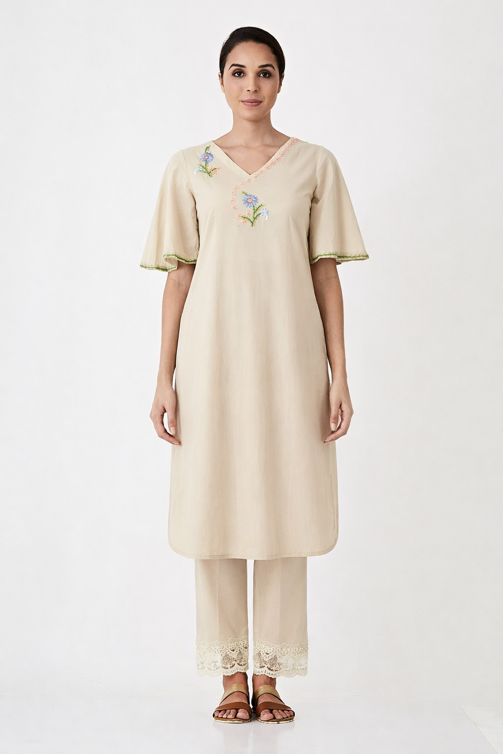 Beige Embroidered Co-Ord Set