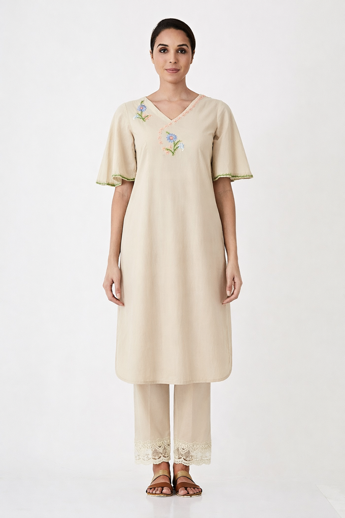 Beige Embroidered Co-Ord Set