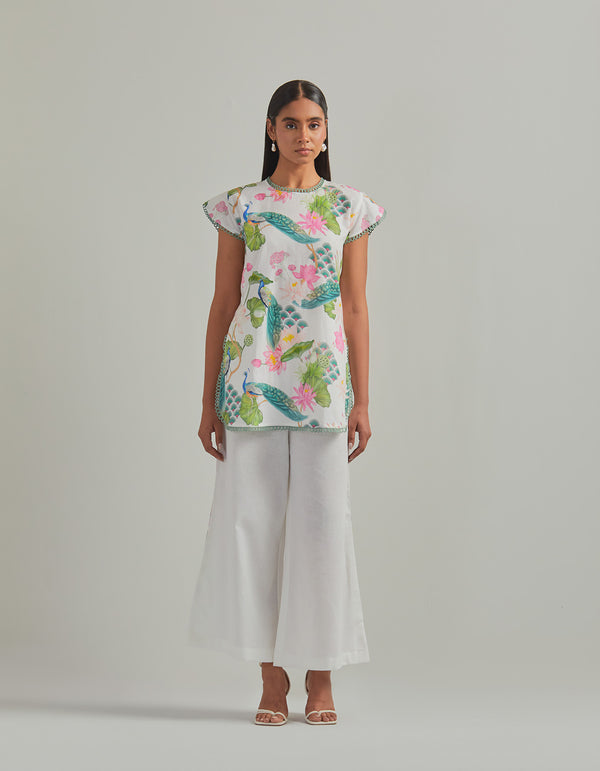 Bhado 3.0- White Cap Sleeves Co-Ord- Set of 2