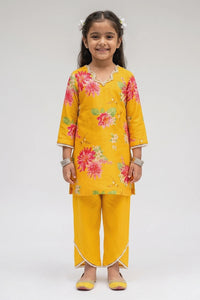 Baagh Kids- Yellow Printed Short Kurta - Set of 2