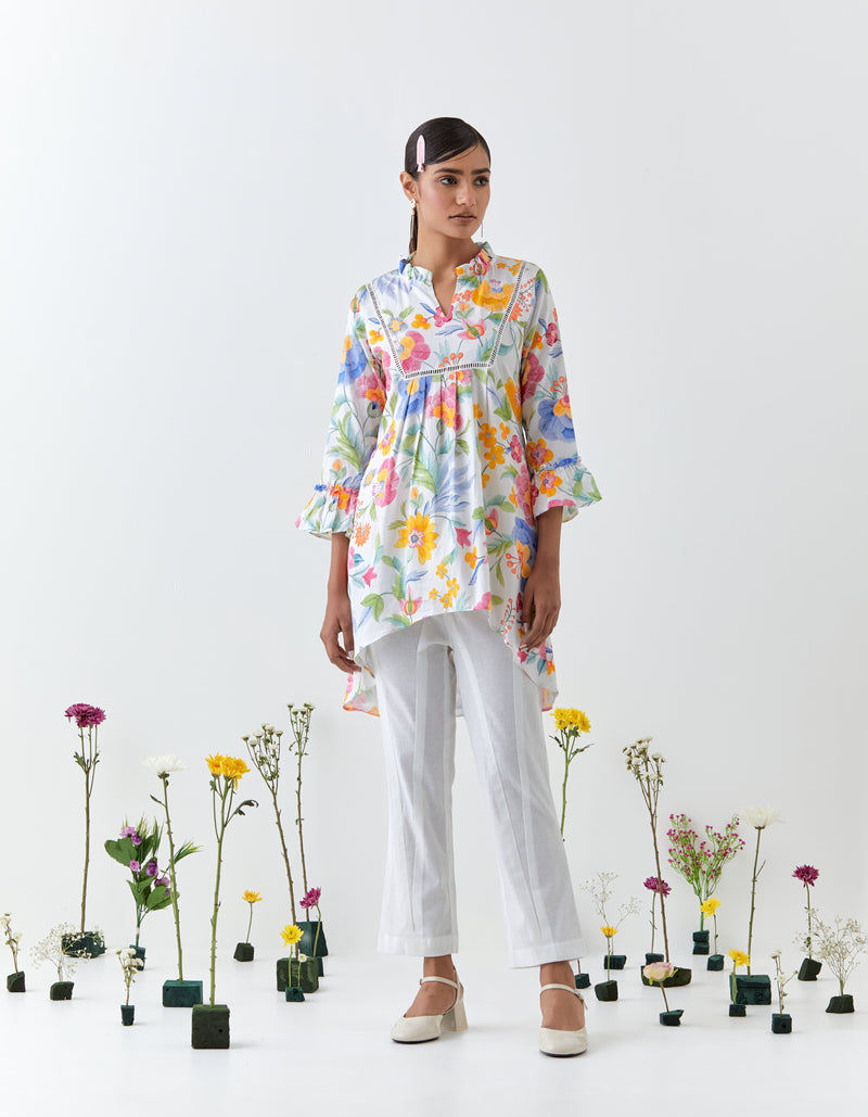 Gulrang- White Tunic Co-Ord - Set of 2