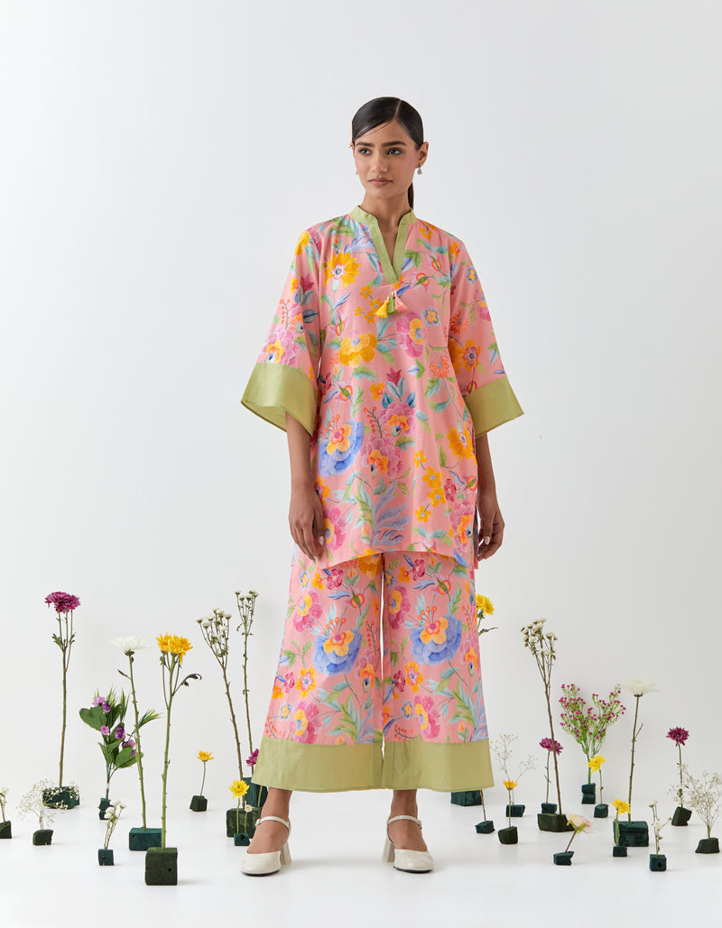 Gulrang- Peach Printed Short Kurta Co-Ord - Set of 2