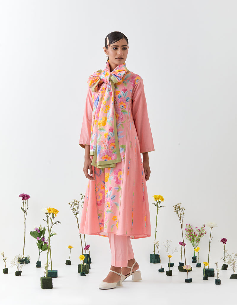 Gulrang- Peach Printed Kurta - Set of 3