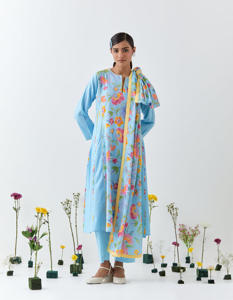 Gulrang- Blue Printed Kurta - Set of 3